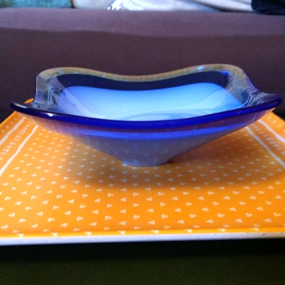 Two Toned Vintage Blue Murano Art Glass Candy Dish - Picture 2 of 5